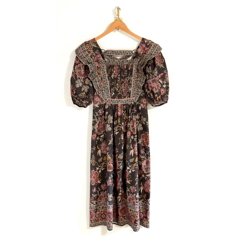 NWT SEA New York Midi Tess Print Puff Sleeve Smocked Dress - Picture 2 of 11